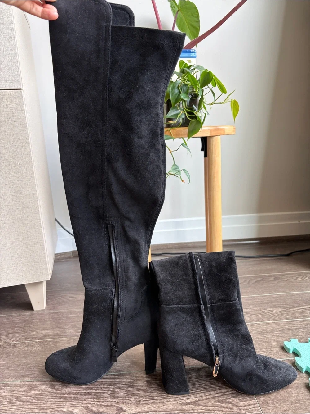 Black Suede High Heel Boots - Women